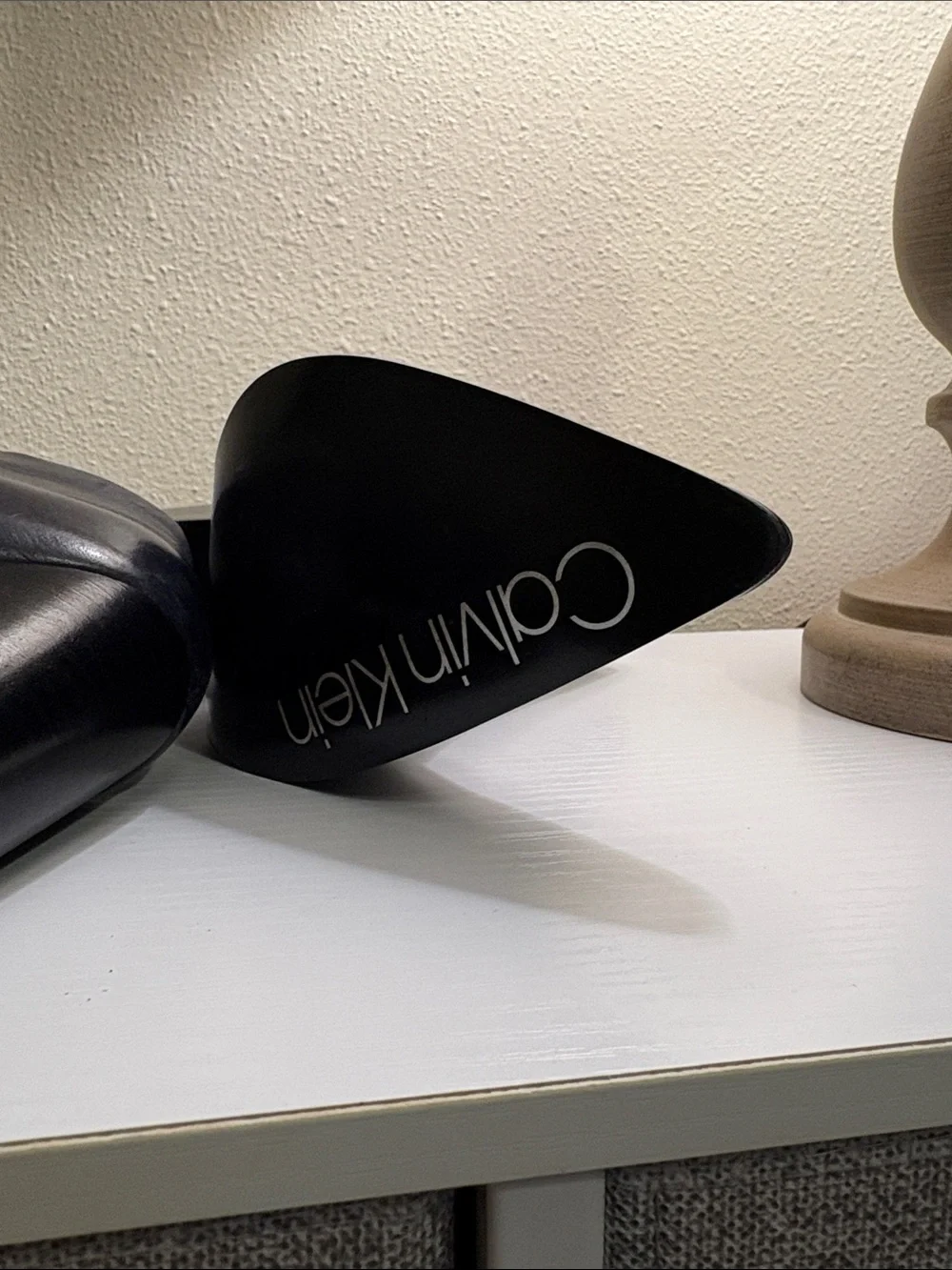 Calvin Klein Black Leather Pointed Ankle Booties with Side Zip